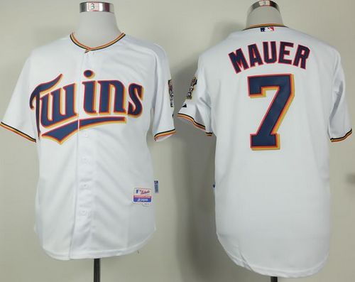 Twins #7 Joe Mauer White Home Cool Base Stitched MLB Jersey - Click Image to Close